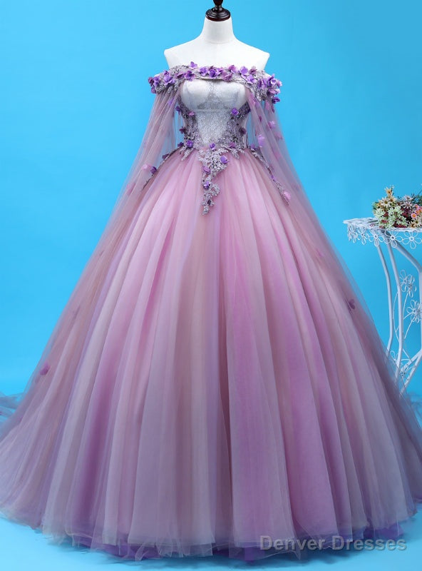 Looking For Gorgeous Purple Ball Gown Tulle Appliques Off the Shoulder Quinceanera Dress Main image