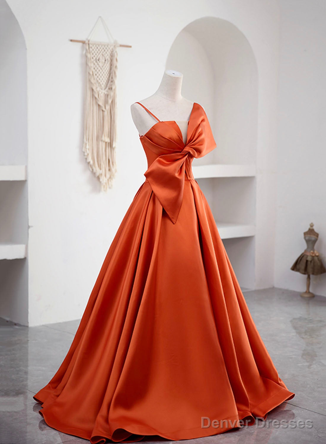 Spaghetti Straps Orange Satin Prom Formal Dress, A-Line Floor Length Evening Dress Secondary image