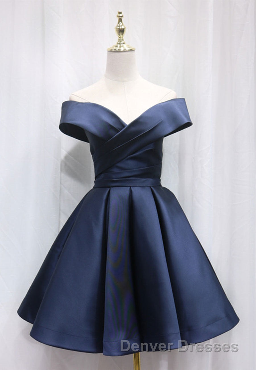 A-Line Satin Off the Shoulder Short Prom Dress, Mini Evening Party Dress Secondary image