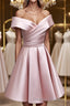 A-Line Satin Off the Shoulder Short Prom Dress, Mini Evening Party Dress