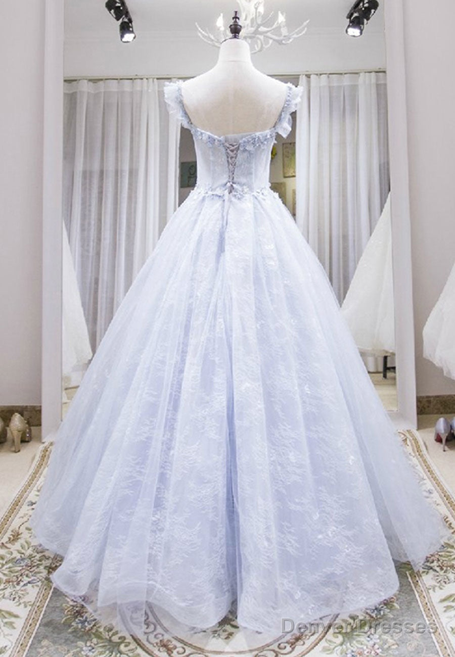 Light Blue Tulle Lace Long Prom Dress, A-Line Graduation Dress Secondary image