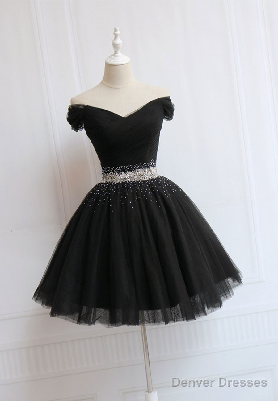 Black Off the Shoulder Short Prom Dress, A-Line Homecoming Dress Main image