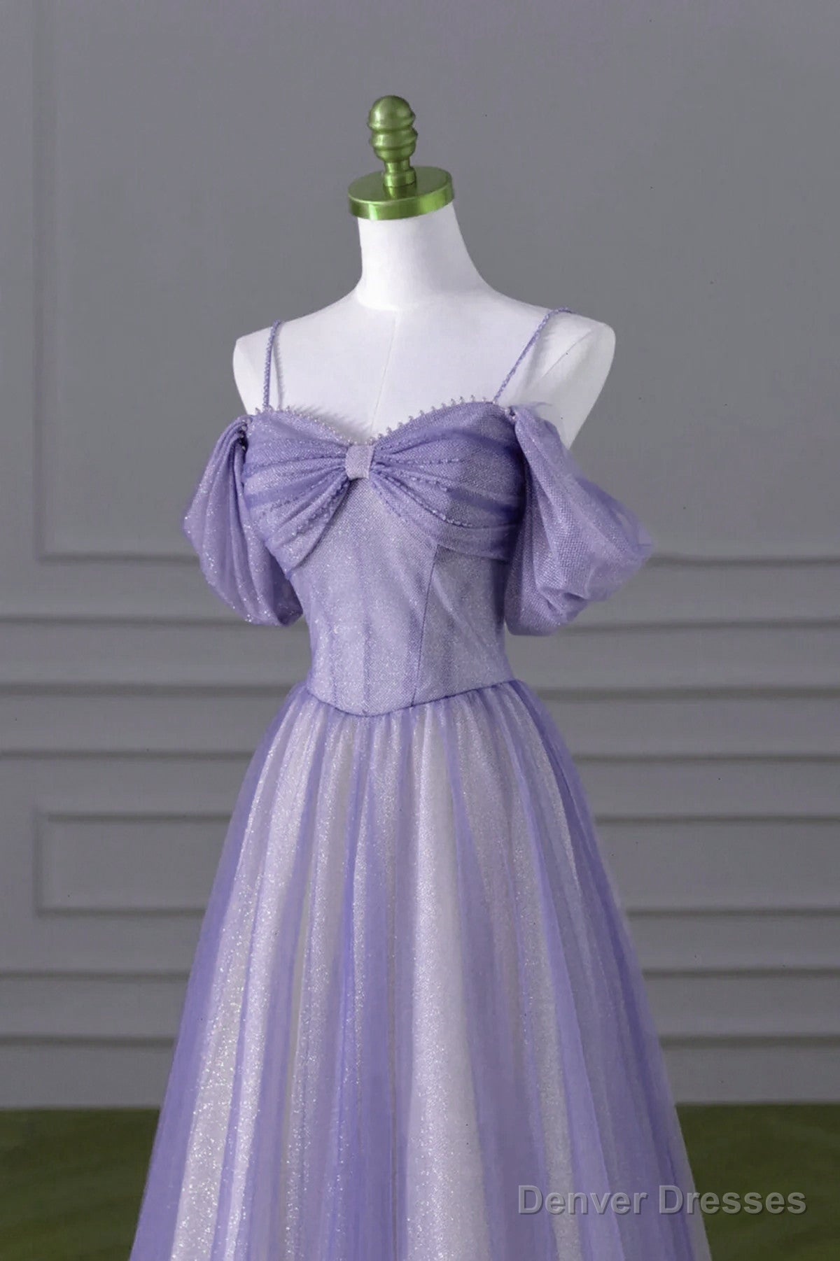 Lovely A-line Light Purple Tulle Beaded Long Party Dress, Light Purple Prom Dress Secondary image