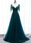 Lovely A-line Straps Tulle Teal Blue Long Evening Dress Prom Dress, A-line Formal Dresses