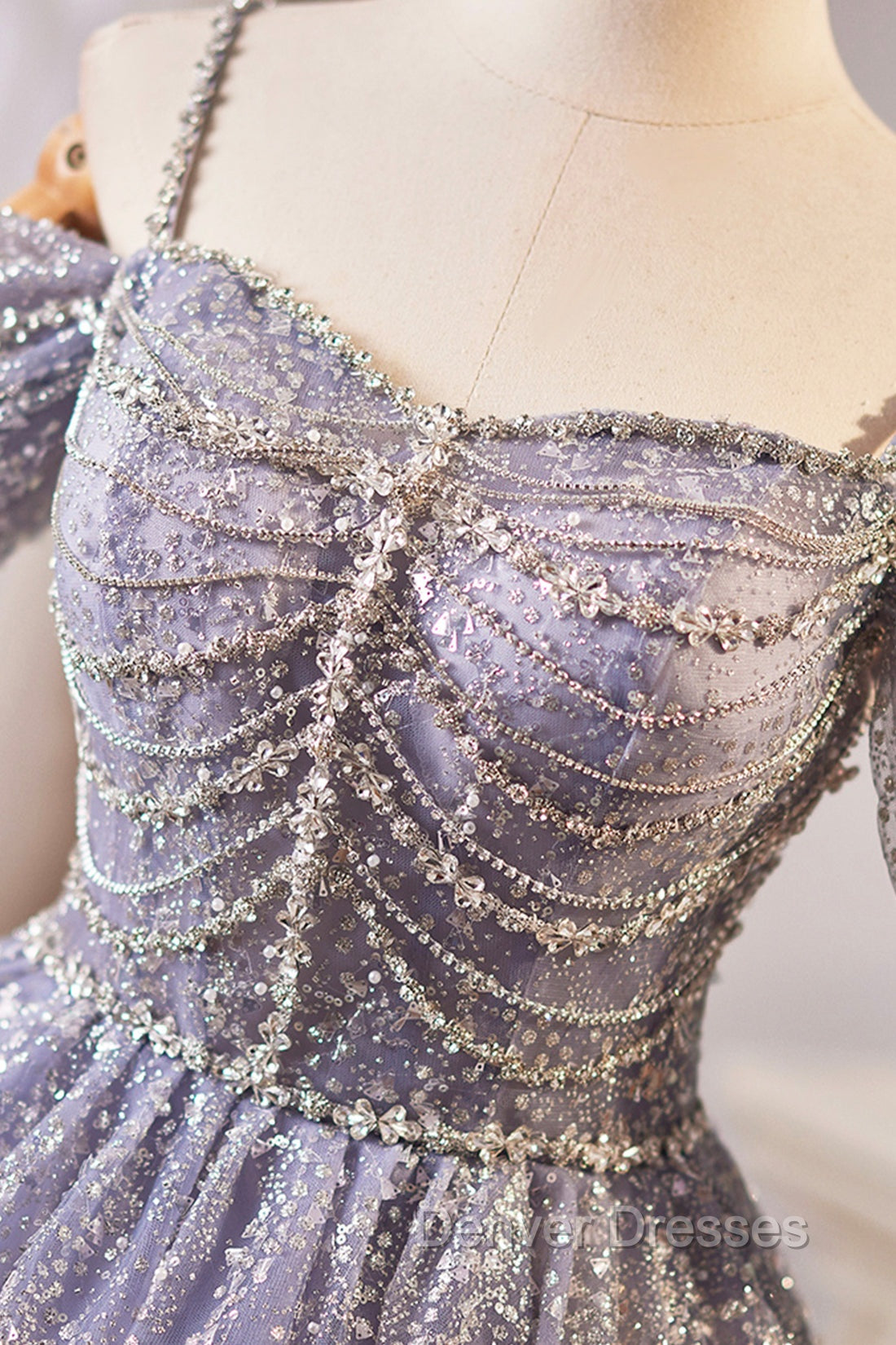Lovely A-Line Tulle Sequins Knee Length Prom Dress, Off The Shoulder Evening Party Dress