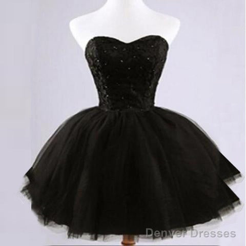 Lovely Black Lace Beads Strapless Sweetheart Juliet Tulle Skirt Mini Homecoming Dresses Main image