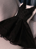 Lovely Black Lace V-Neckline Short Homecoming Dress, Black Party Dress