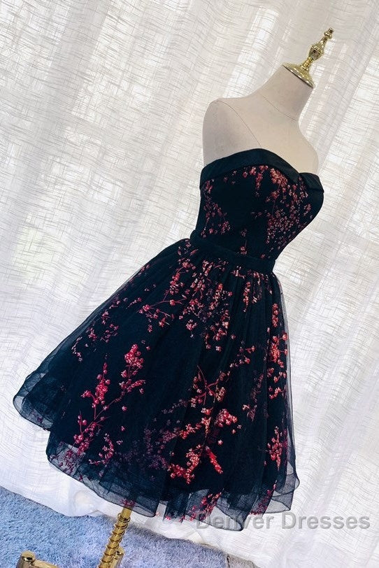 Lovely Black Sweetheart Short Homecoming Dress, Black Prom Dress