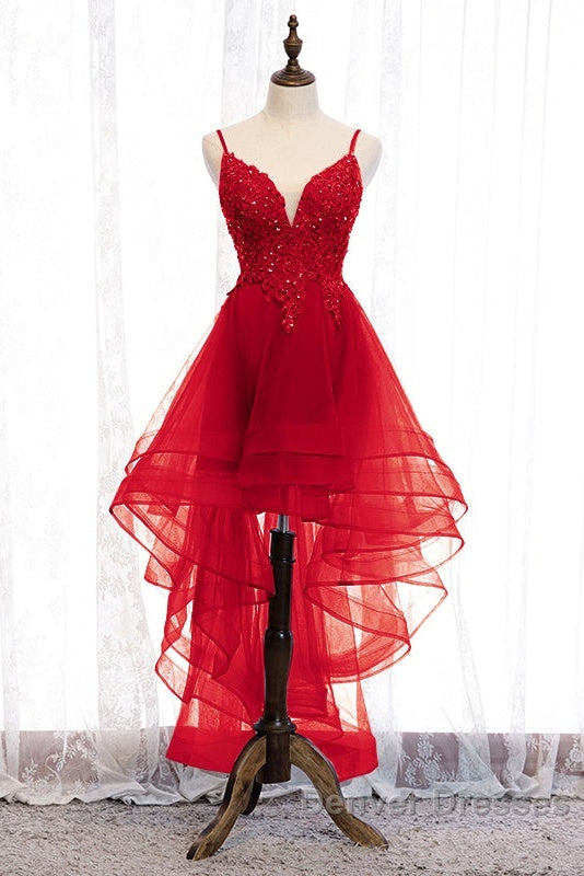 Lovely Blue High Low V-Neckline Straps Party Dress, New Straps Prom Dress