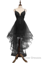 Lovely Blue High Low V-Neckline Straps Party Dress, New Straps Prom Dress