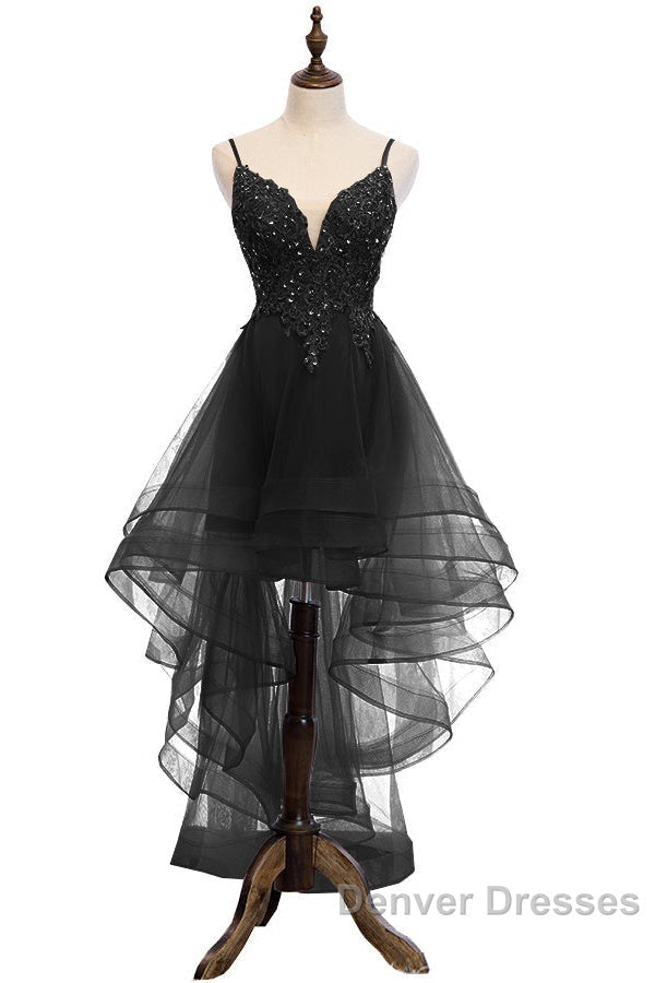 Lovely Blue High Low V-Neckline Straps Party Dress, New Straps Prom Dress