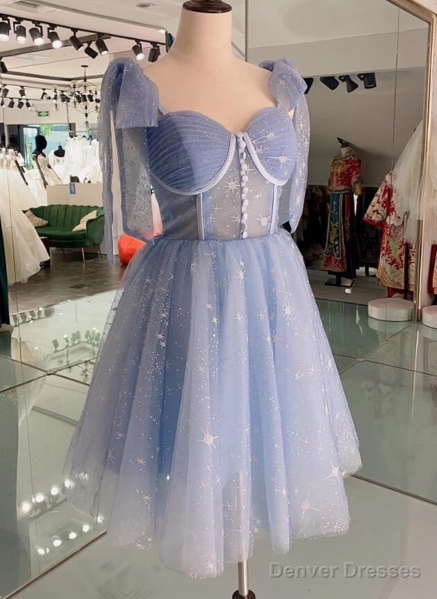Lovely Blue Short Tulle Homecoming Dress Prom Dresses, Blue Evening Dresses Main image