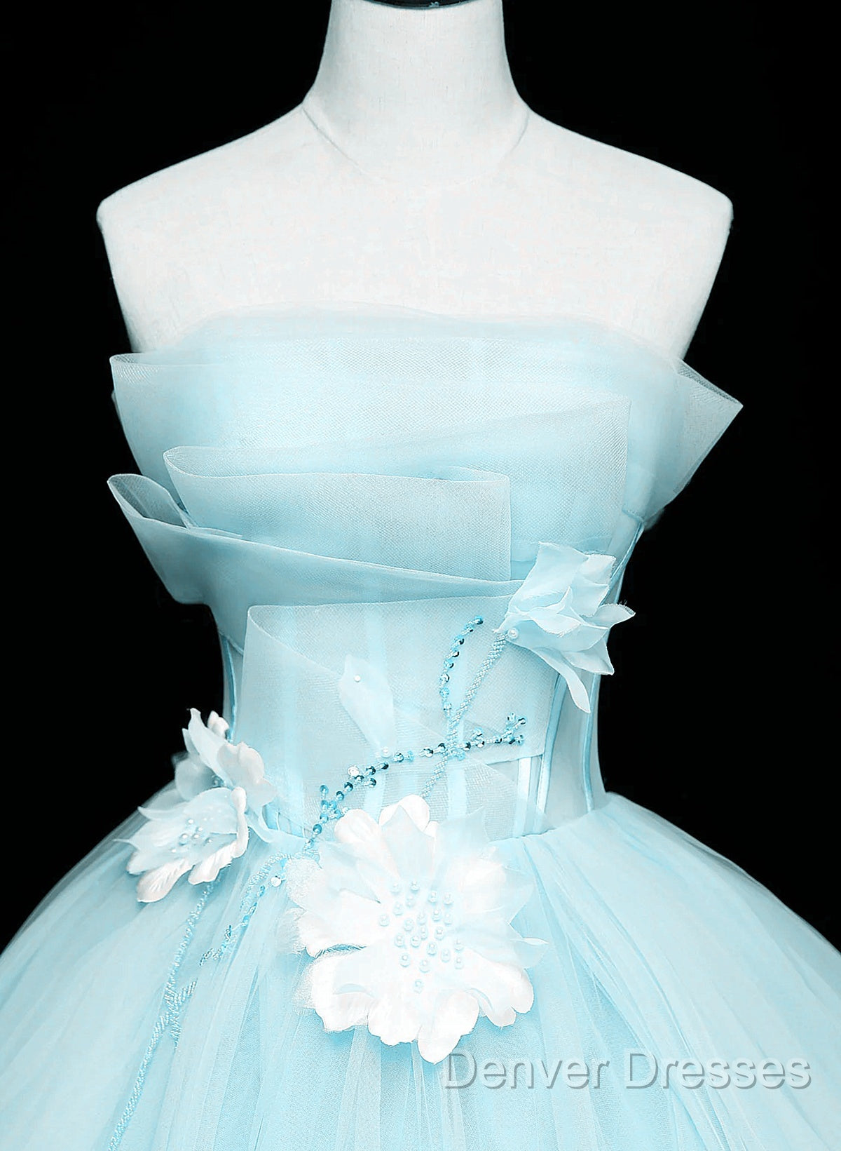 Lovely Blue Tulle Long Sweet 16 Dress, Blue Tulle Formal Dress Party Dress Secondary image