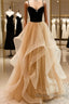 Lovely Champagne A-Line Beaded Strap Party Dress, Tulle Layers Long Prom Dress