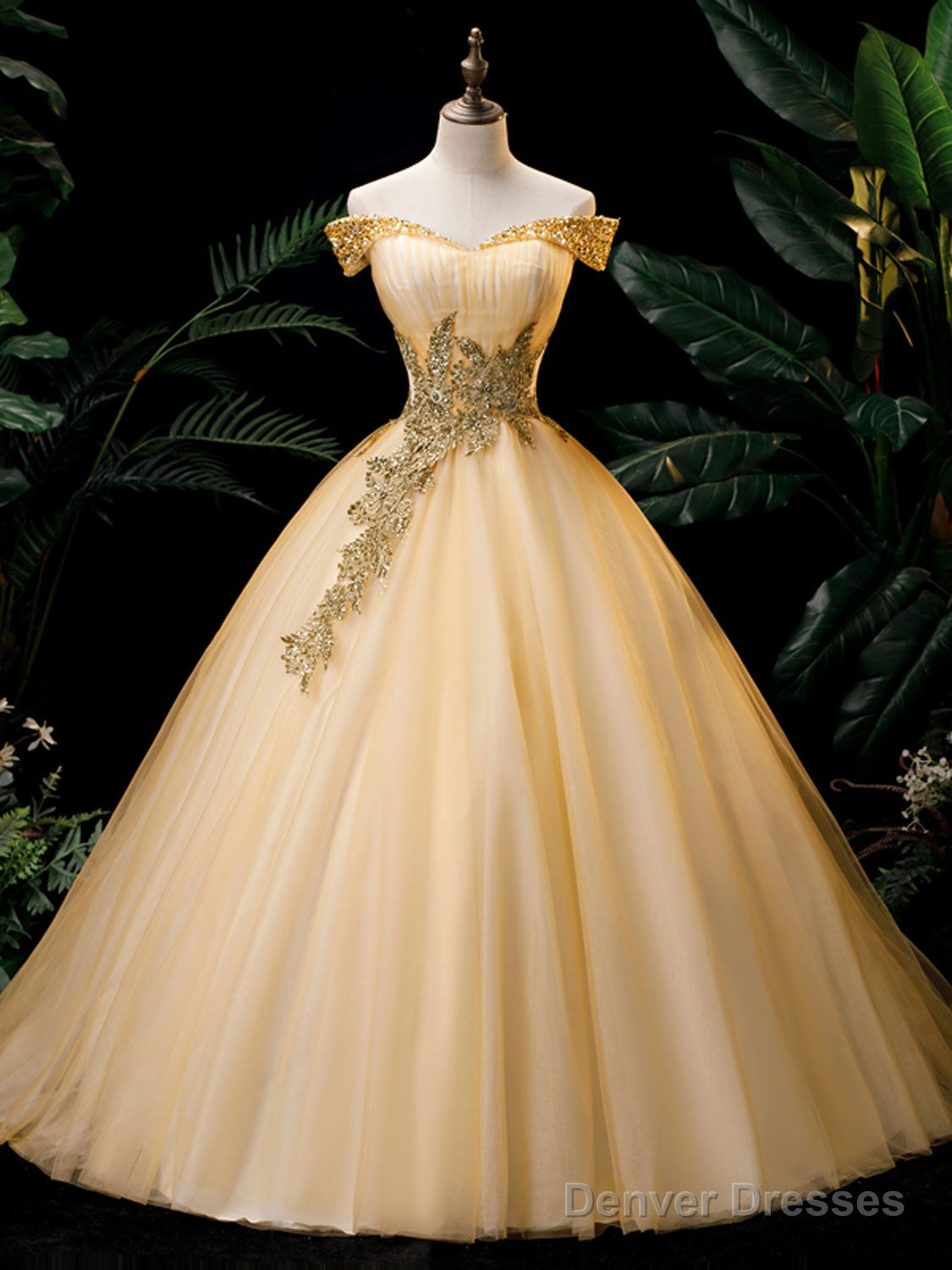 Lovely Champagne Sweetheart Off Shoulder Prom Dress, Champagne Sweet 16 Dress Main image