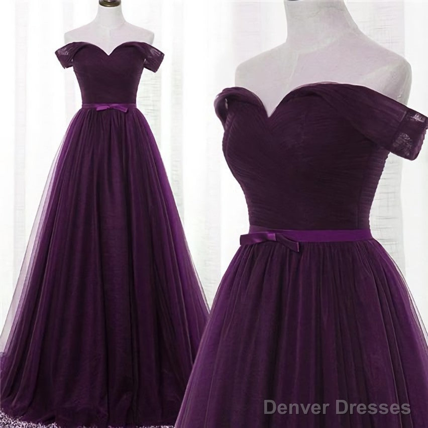 Lovely Dark Purple Tulle V-neckline Prom Dress , Long Bridesmaid Dress Main image