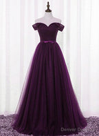 Lovely Dark Purple Tulle V-neckline Prom Dress , Long Bridesmaid Dress