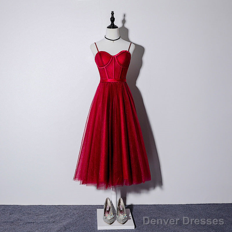 Lovely Dark Red Sweetheart Tulle Prom Dress, Wine Red Evening Dress Homecoming Dress Main image