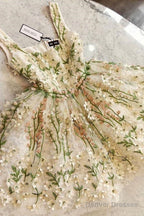Lovely Flowers Straps Short Prom Dresses Lace Homecoming Dresses