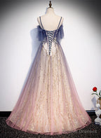 Lovely Gradient A-line Tulle with Lace Long Prom Dress, Long Formal Dress Party Dress