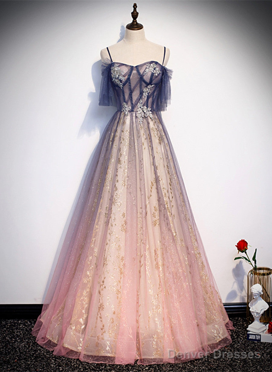 Lovely Gradient A-line Tulle with Lace Long Prom Dress, Long Formal Dress Party Dress Secondary image