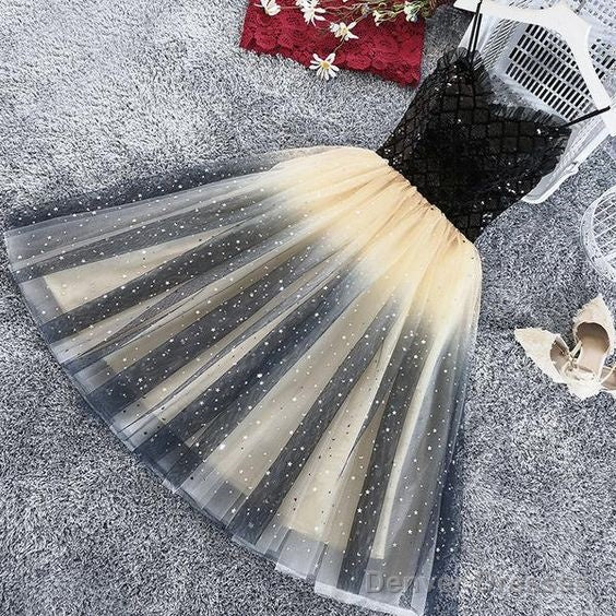 Lovely Gradient Tulle Black Top Short Party Dress, Spaghetti Strap Cute Homecoming Dress Main image