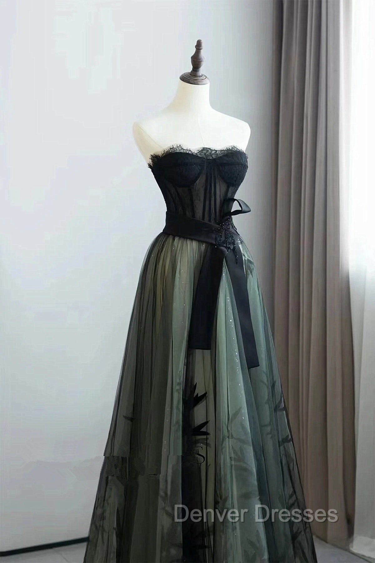Lovely Green And Black Sweetheart Long Evening Dress, A-Line Prom Dress Party Dress Secondary image