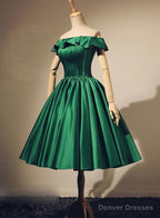 Lovely Green Satin Off Shoulder Knee Length Homecoming Dress, Short Prom Dress