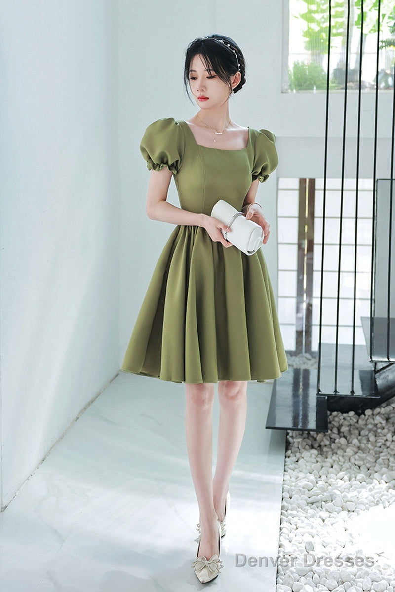 Lovely Green Short Sleeves Party Dress, Green Short Prom Dress Homecoming Dress