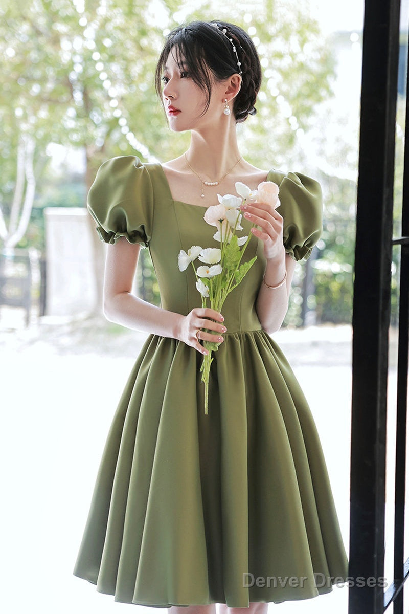Lovely Green Short Sleeves Party Dress, Green Short Prom Dress Homecoming Dress