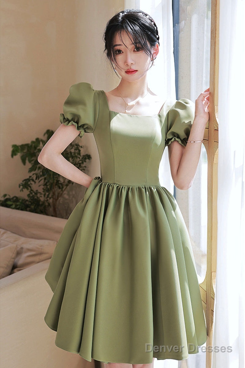 Lovely Green Short Sleeves Party Dress, Green Short Prom Dress Homecoming Dress