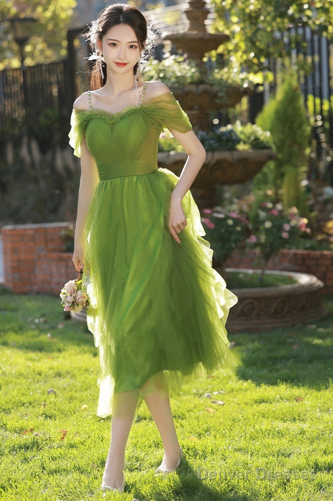 Lovely Green Tulle Beaded Straps Short Party Dress, Green Short Homecoming Dress Secondary image