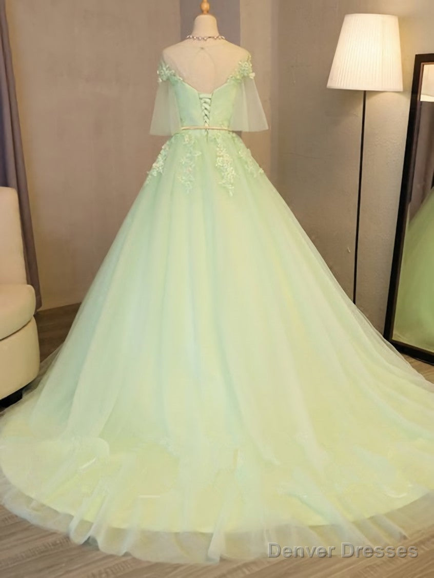 Lovely Green Tulle Long Formal Dress Party Dresses, Green Evening Gown Prom Dress Secondary image