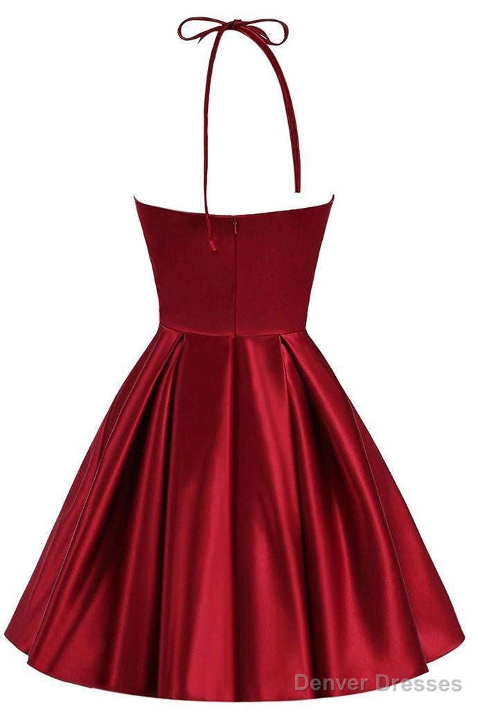 Lovely Halter Short Prom Dress, Homecoming Dresses , Satin Formal Dress Secondary image