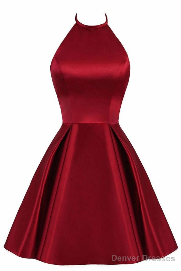 Lovely Halter Short Prom Dress, Homecoming Dresses , Satin Formal Dress