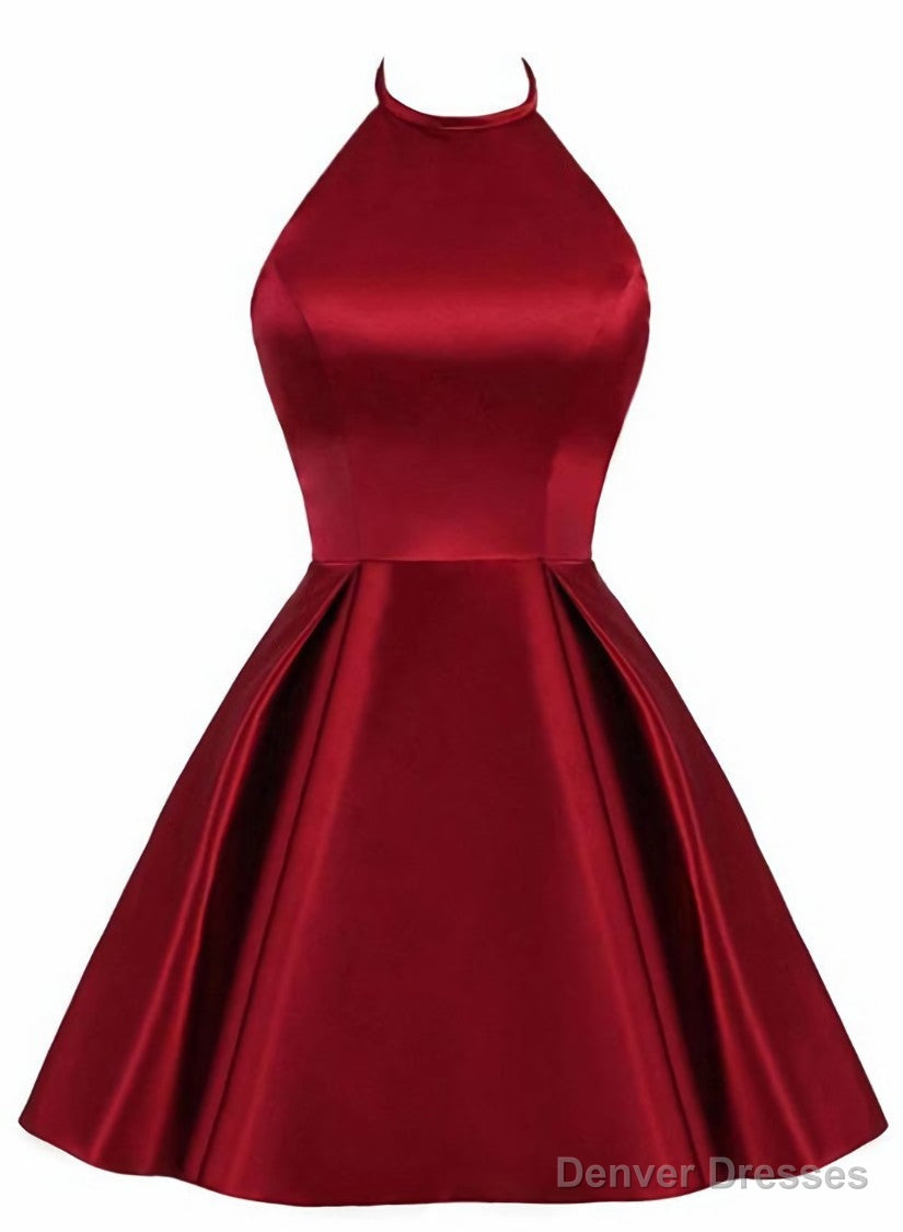 Lovely Halter Short Prom Dress, Homecoming Dresses , Satin Formal Dress