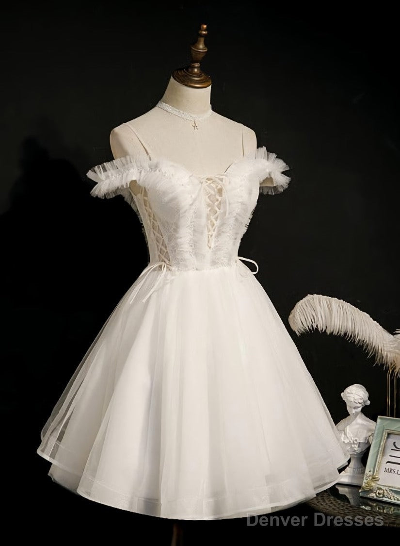 Lovely Ivory Sweetheart Beaded Tullle Homecoming Dress Party Dress, Short Prom Dresss Main image