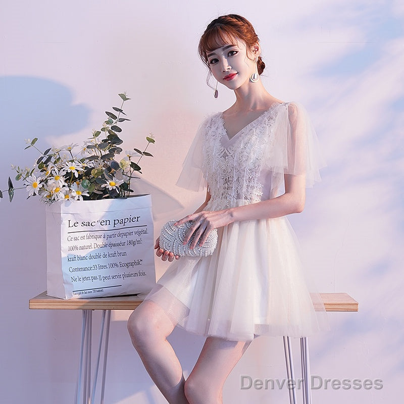 Lovely Ivory Tulle And Lace Mini Short Party Dress Graduation Dress, Cute Short Prom Dress Secondary image