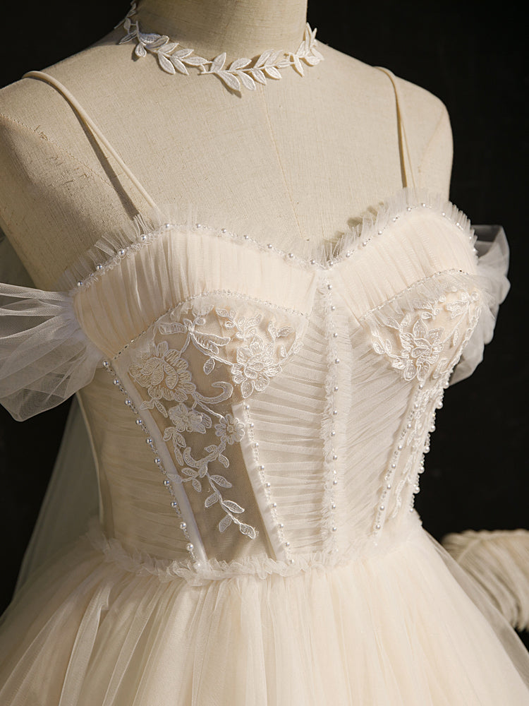 Lovely Ivory Tulle Straps Sweetheart Homecoming Dress With Bow, Short Prom Dress Party Dress