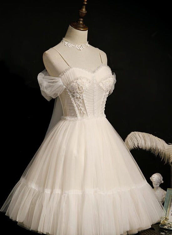 Lovely Ivory Tulle Straps Sweetheart Homecoming Dress With Bow, Short Prom Dress Party Dress Main image