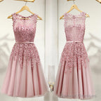 Lovely Junior Round Neckline Sleeveless Lace Appliques Sweetheart Keyhole Back Homecoming Dresses