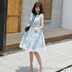 Lovely Lace Tulle Short High Neckline Homecoming Dress, Lace Short Party Dress Prom Dress