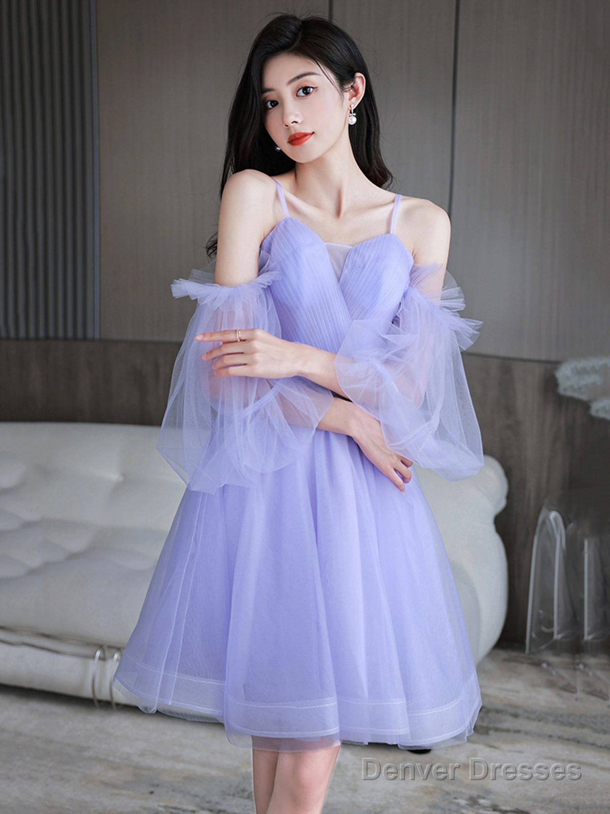 Lovely Lavender Short Prom Dress, Off The Shoulder Homecoming Dress Party Dress Secondary image