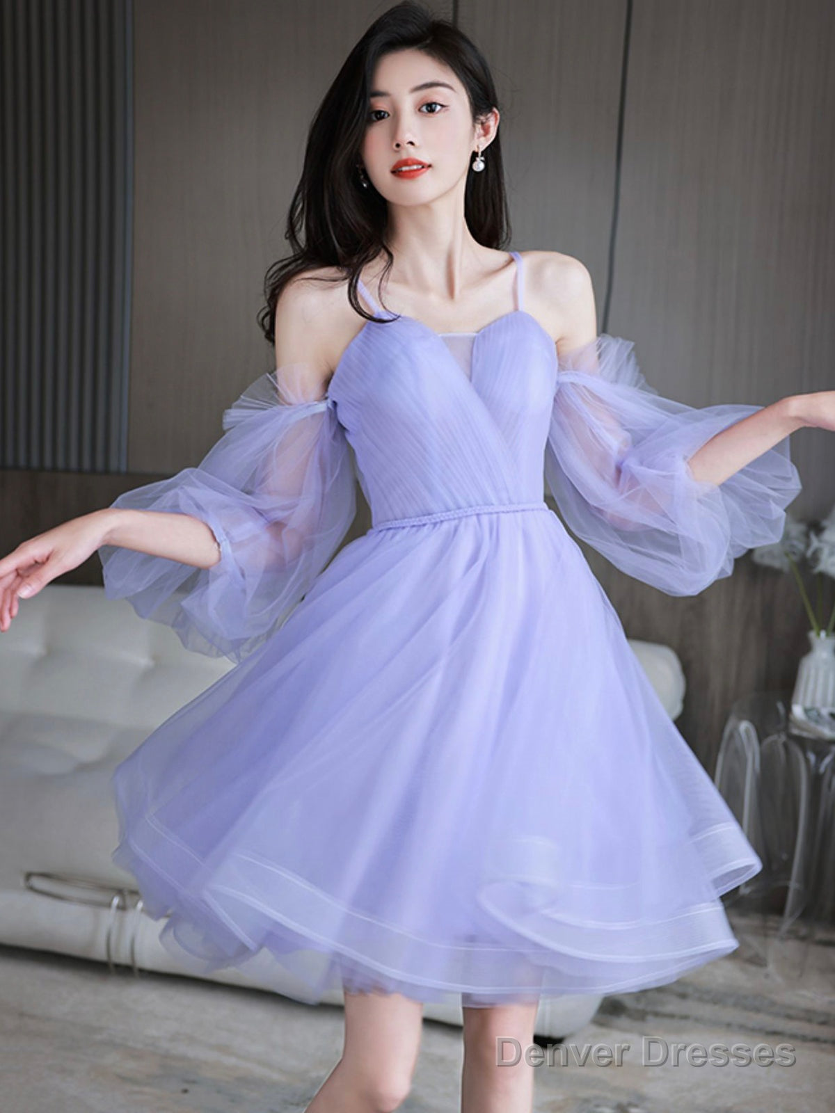 Lovely Lavender Short Prom Dress, Off The Shoulder Homecoming Dress Party Dress Main image