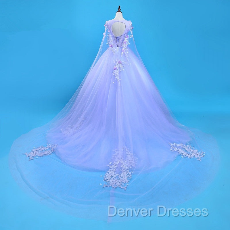Lovely Lavender Tulle Flower Lace Ball Gown Formal Gown, Lavender Sweet 16 Dress
