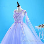 Lovely Lavender Tulle Flower Lace Ball Gown Formal Gown, Lavender Sweet 16 Dress