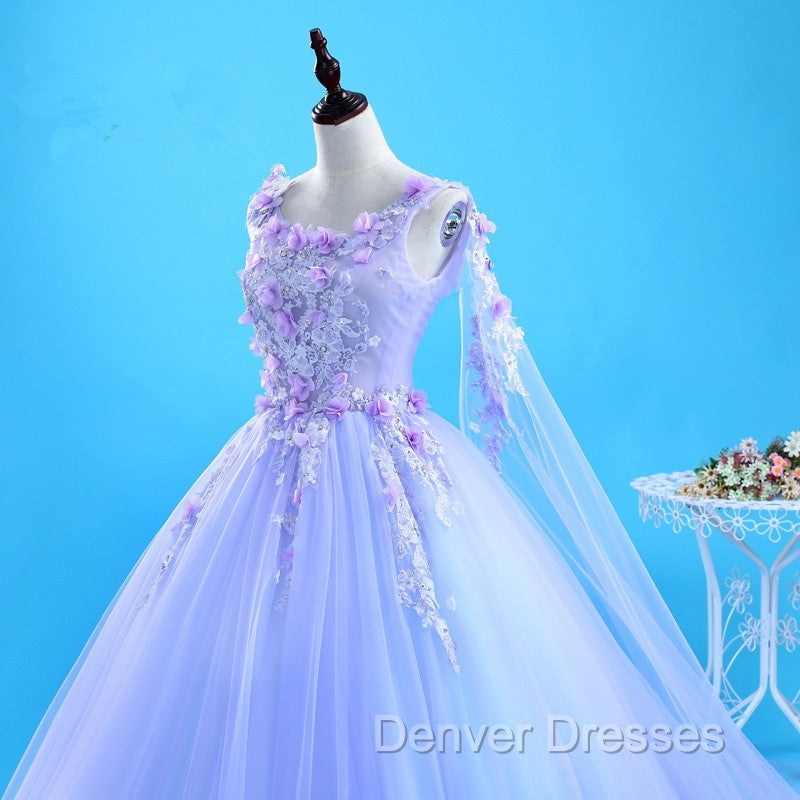 Lovely Lavender Tulle Flower Lace Ball Gown Formal Gown, Lavender Sweet 16 Dress