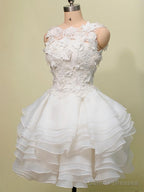 Lovely Layers Short Party Dress with Lace Flowers, Cute Graduation Dress