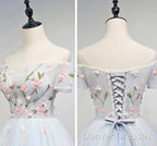 Lovely Light Blue Tulle Knee Length Homecoming Dress, Cute Floral Party Dress