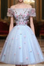Lovely Light Blue Tulle Knee Length Homecoming Dress, Cute Floral Party Dress
